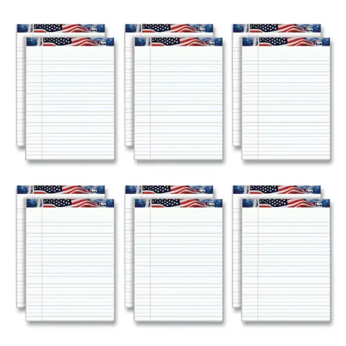 TOPS™ American Pride Writing Pad, Wide/Legal Rule, Red/White/Blue Headband, 50 White 8.5 x 11.75 Sheets