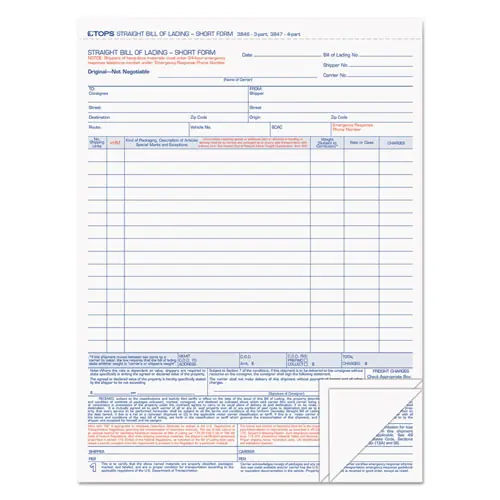 TOPS™ Bill of Lading, Three-Part Carbonless, 50 Forms, 8.5 x 11