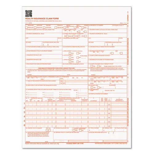 TOPS™ CMS-1500 Medicare/Medicaid Forms for Laser Printers, One-Part, 8.5 x 11, 500 Forms