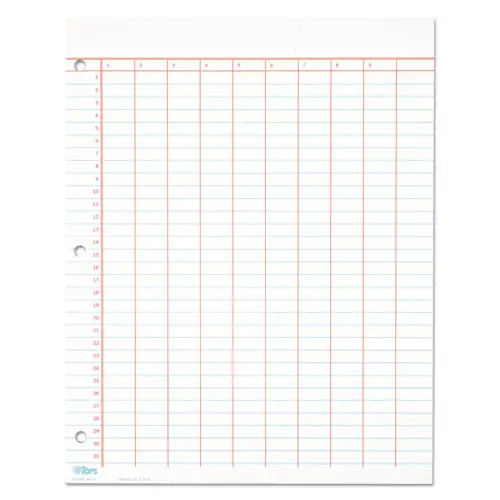 TOPS™ Data Pad with Numbered Column Headings, Data/Lab-Record Format, Wide/Legal Rule, 10 Columns, 8.5 x 11, White, 50 Sheets