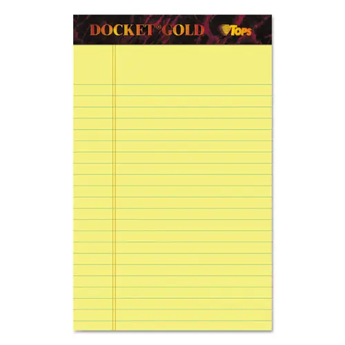 TOPS™ Docket Gold Ruled Perforated Pads, Narrow Rule, 50 Canary-Yellow 5 x 8 Sheets, 12/Pack