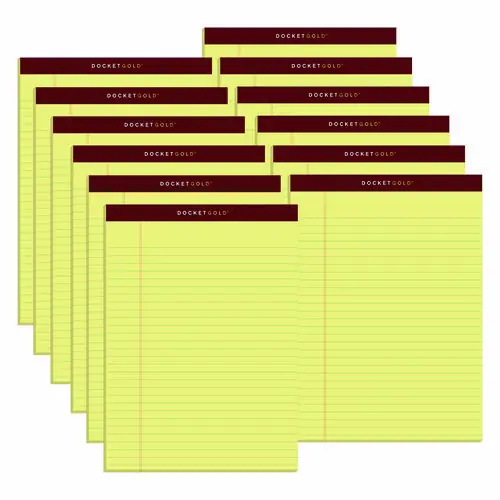 TOPS™ Docket Gold Ruled Perforated Pads, 50 Sheets, Wide/Legal Ruled, 8.5" x 11.75", Canary-Yellow, 12-Pack