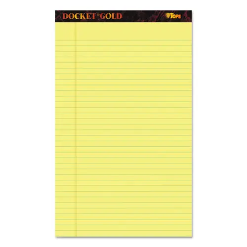 TOPS™ Docket Gold Ruled Perforated Pads, Wide/Legal Rule, 50 Sheets, Canary-Yellow, 8.5" x 14", 12/Pack