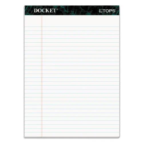 TOPS™ Docket Ruled Perforated Pads, Wide/Legal Rule, 50 White Sheets, 8.5" x 11.75", 12/Pack