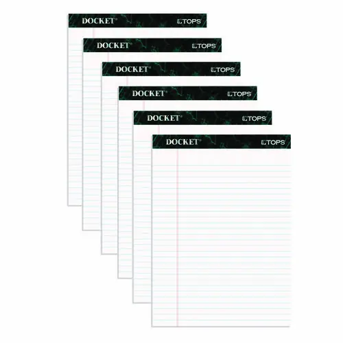 TOPS™ Docket Ruled Perforated Pads, Wide/Legal Rule, 50 White Sheets, 8.5" x 11.75", 6/Pack