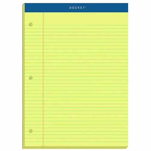 TOPS™ Double Docket Ruled Pads with Extra Sturdy Back, Medium/College Rule, 100 Canary-Yellow Sheets, 8.5" x 11.75"