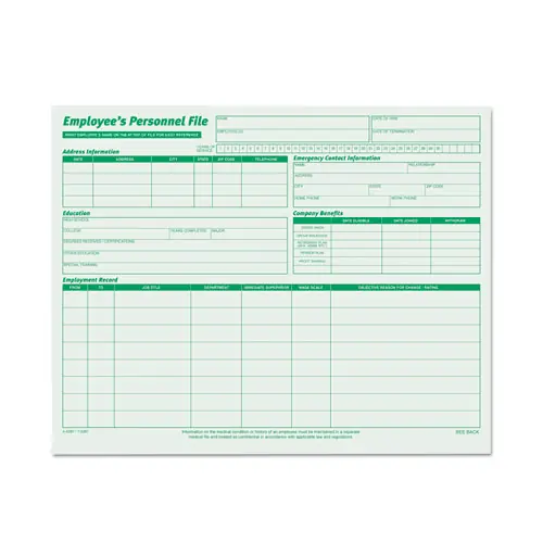 TOPS™ Employee's Record File Folder, Straight Tabs, Letter Size, Green, 20/Pack
