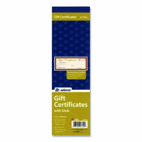 TOPS™ Gift Certificate with Stub Book, 25 Certificates, Cream, 7.81" x 3.25"