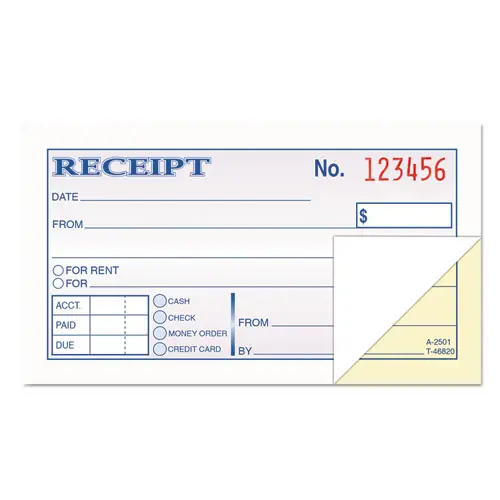 TOPS™ Money and Rent Receipt Books, Two-Part Carbonless, 50 Forms, 4.78 x 2.75 inches