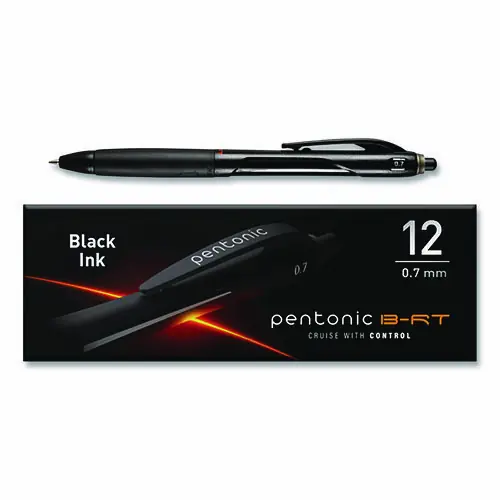 TOPS™ PENTONIC Ballpoint Pen, Retractable, Fine 0.7 mm, Black Ink, Black Barrel, 12/Pack