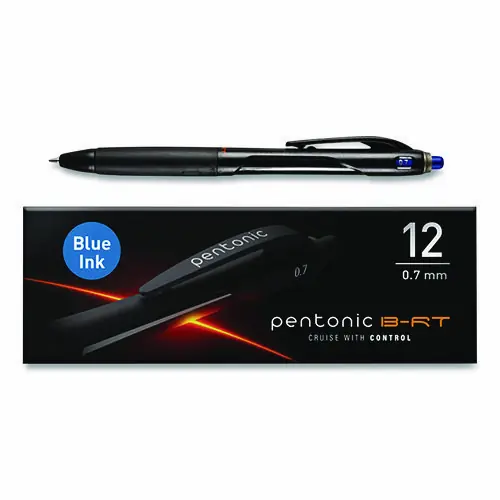 TOPS™ PENTONIC Ballpoint Pen, Retractable, Fine 0.7 mm, Blue Ink, Black/Blue Barrel, 12/Pack