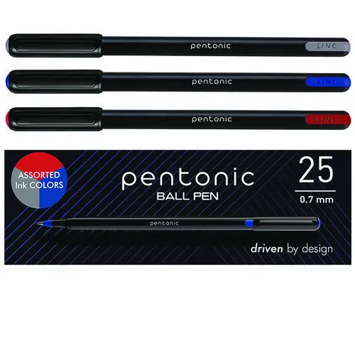 TOPS™ PENTONIC Ballpoint Pen, Fine 0.7 mm, Assorted Ink Colors, Black Barrel, 25/Pack