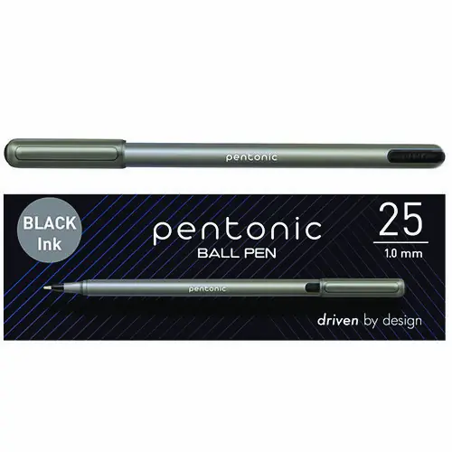 TOPS™ PENTONIC Ballpoint Pen, Medium Point, 1 mm, Black Ink, Charcoal Gray Barrel, 25/Pack