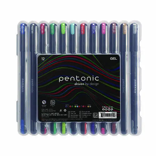 TOPS™ PENTONIC Gel Pen, Assorted Point Sizes & Ink Colors, Black Barrel, 12 Pack
