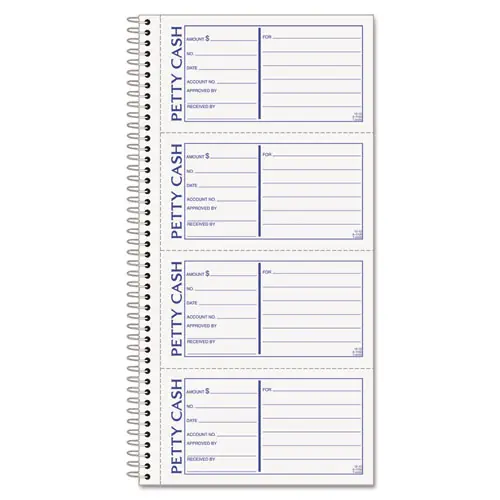TOPS™ Petty Cash Receipt Book, Two-Part Carbonless, 5 x 2.75, 4 Forms/Sheet, 200 Forms Total