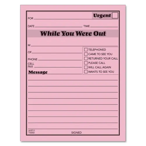 TOPS™ Pink Message Pad, One-Part (No Copies), 4.25 x 5.5, 50 Forms/Pad, 12 Pads/Pack