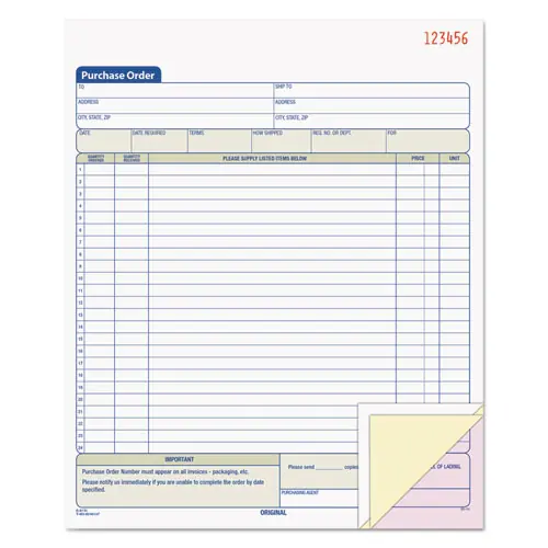TOPS™ Purchase Order Book, 3-Part Carbonless, 50 Forms, 8.38 x 10.19