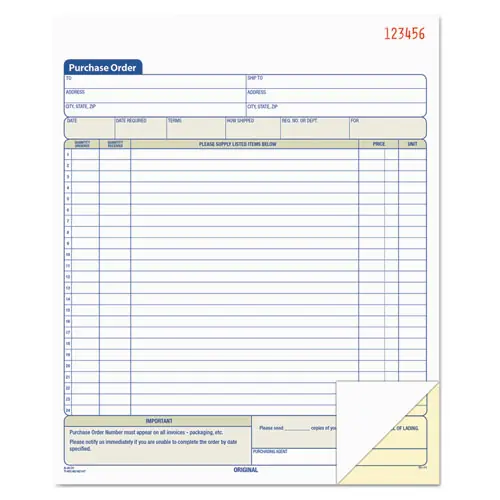 TOPS™ Purchase Order Book, 22 Lines, Two-Part Carbonless, 8.38 x 10.19, 50 Forms Total
