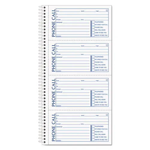 TOPS™ Second Nature Phone Call Book, Two-Part Carbonless, 5 x 2.75, 4 Forms/Sheet, 400 Forms Total