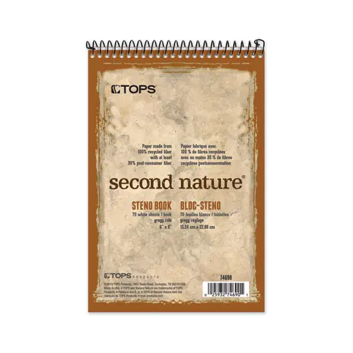 TOPS™ Second Nature Recycled Notepads, Gregg Rule, Brown Cover, 70 White 6 x 9 Sheets