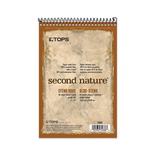 TOPS™ Second Nature Recycled Notepads, Gregg Rule, Brown Cover, 80 White 6 x 9 Sheets