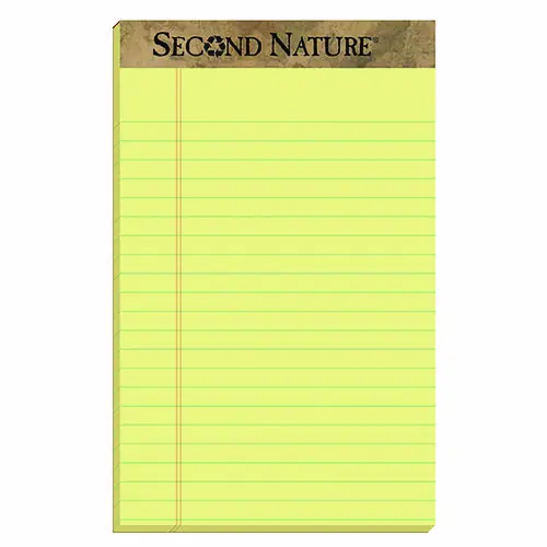 TOPS™ Second Nature Recycled Ruled Pads, Narrow Rule, 5 x 8 Inches, Canary-Yellow, 50 Sheets per Pad, Dozen