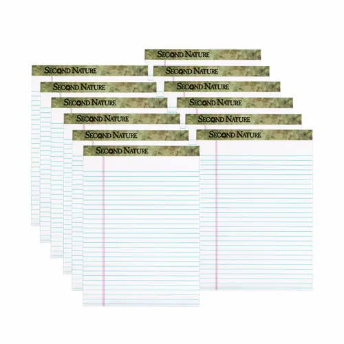 TOPS™ Second Nature Recycled Ruled Pads, Wide/Legal Rule, 8.5 x 11.75, White, 50 Sheets, Dozen