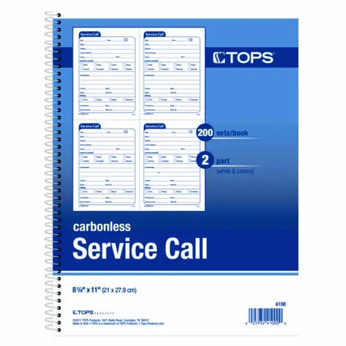 TOPS™ Service Call Book, Two-Part Carbonless, 5.5 x 3.88, 4 Forms/Sheet, 200 Forms Total