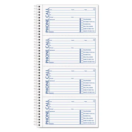 TOPS™ Spiralbound Message Book, Two-Part Carbonless, 5 x 2.75, 4 Forms/Sheet, 200 Forms Total
