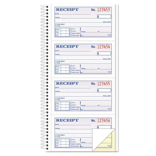 TOPS™ Spiralbound Money and Rent Receipt Book, Two-Part Carbonless, 4.75 x 2.75, 4 Forms/Sheet, 200 Forms Total