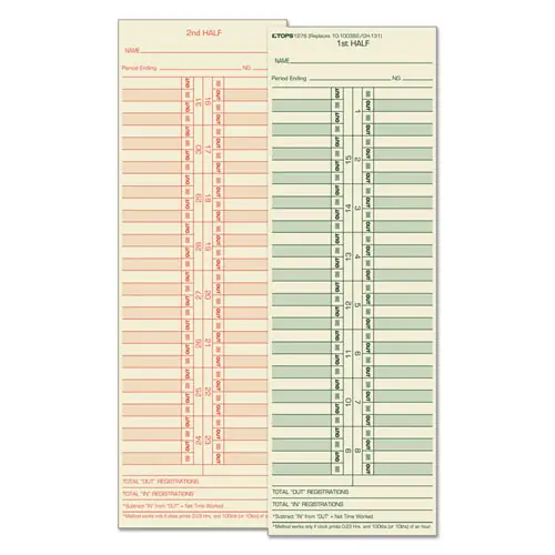 TOPS™ Time Clock Cards, Replacement for 10-100382/1950-9631, Two Sides, 3.5 x 10.5, 500/Box