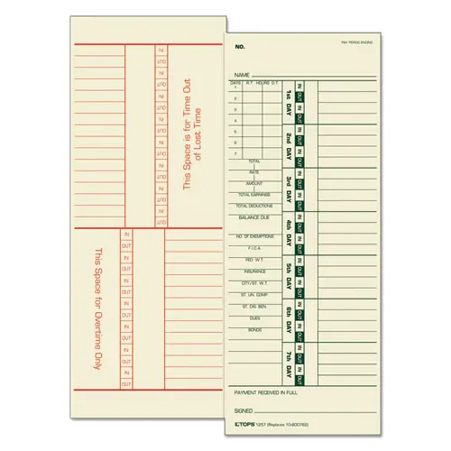 TOPS™ Time Clock Cards, Replacement for 10-800762, Two Sides, 3.5 x 9, 500/Box