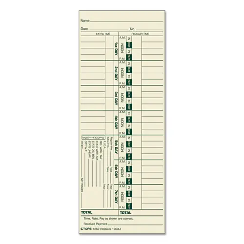 TOPS™ Time Clock Cards, Replacement for 1900L, One Side, 3.5 x 9, 500/Box