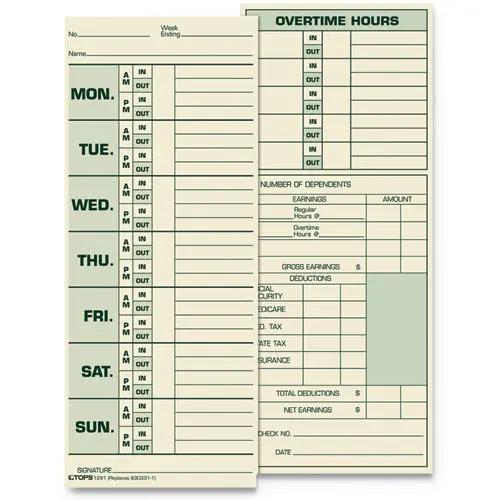 TOPS™ Time Clock Cards, Replacement for 331-10, Two Sides, 3.5 x 8.5, 500/Box