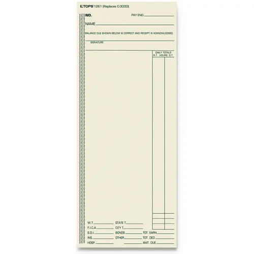 TOPS™ Time Clock Cards, Replacement for ATR206/C3000/M-154, One Side, 3.38 x 8.25, 500/Box