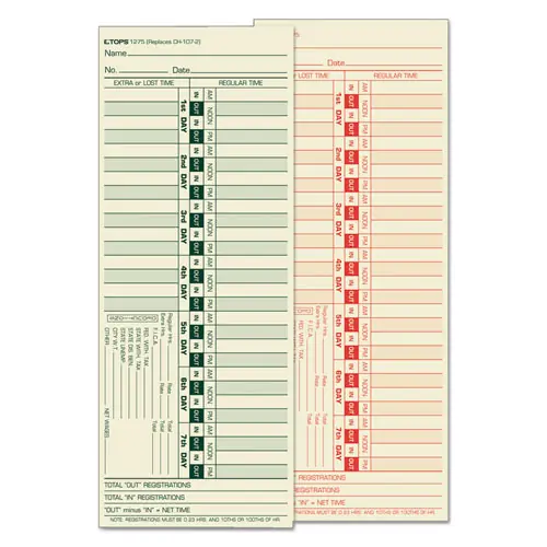 TOPS™ Time Clock Cards, Replacement for CH-107-2, Two Sides, 3.5 x 9, 500/Box