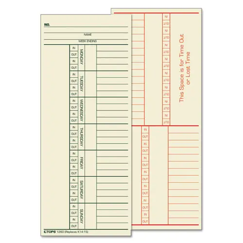 TOPS™ Time Clock Cards, Replacement for K14-15, Two Sides, 3.38 x 8.25, 500/Box