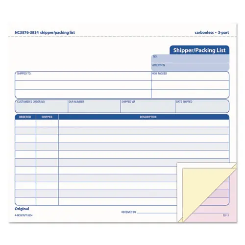 TOPS™ Triplicate Snap-Off Shipper/Packing List, Three-Part Carbonless, 8.5 x 7, 50 Forms Total