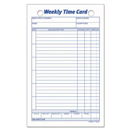 TOPS™ Weekly Employee Time Cards, One Side, 4.25 x 6.75, 100/Pack