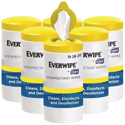 Tork® Disinfectant Wipe Canisters, Lemon Scent, White, 75 Wipes/Canister, 6 Canisters/Carton