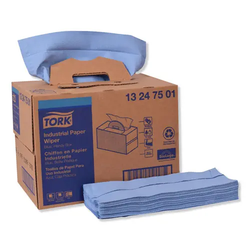 Tork® Industrial Paper Wiper, 4-Ply, Unscented, Blue, 180/Carton