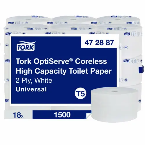 Tork® OptiServe High-Capacity Coreless Toilet Paper, 2-Ply, White, 1,500 Sheets, 18 Rolls/Carton