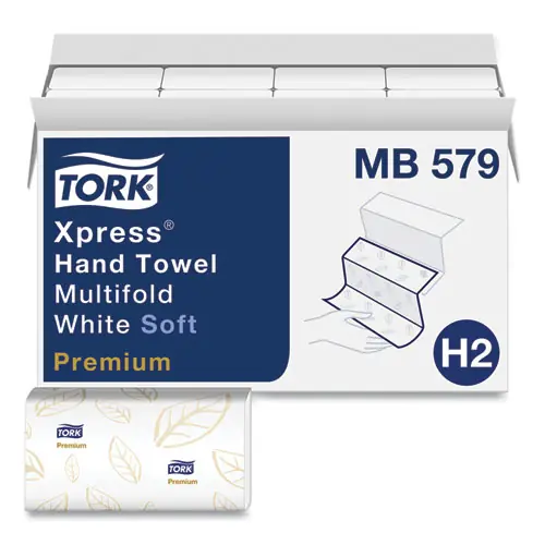 Tork® Premium Soft Xpress 3-Panel Multifold Hand Towels, 2-Ply, White/Blue Leaf, 135 Towels per Pack, 16 Packs per Carton