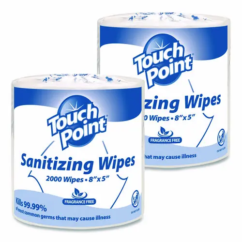 Touch Point® Hand Sanitizing Wipes Refill, Fragrance Free, 2,000 Wipes/Roll, 2 Rolls/Carton