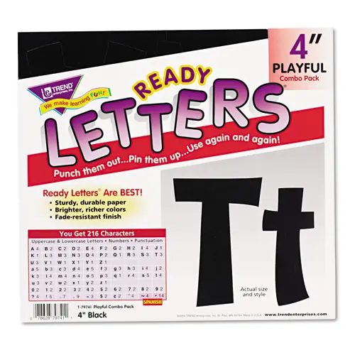 TREND® Ready Letters Playful Combo Set, 4" Tall, Black Characters, 216/Set
