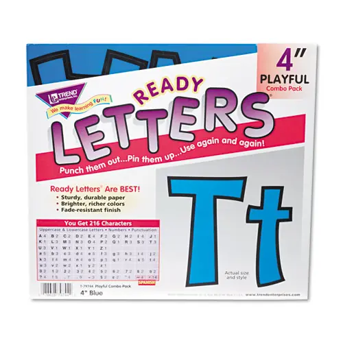 TREND® Ready Letters Playful Combo Set, 4" Tall, Blue Characters, 216/Set