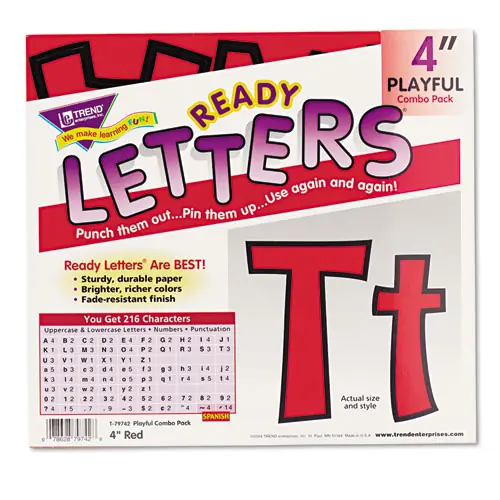 TREND® Ready Letters Playful Combo Set, 4" Tall, Red Characters, 216/Set