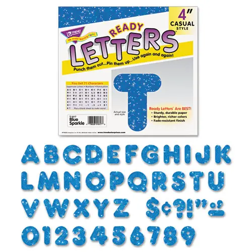 TREND® Ready Letters Sparkles Letter Set, Blue Sparkle Characters, 4" Tall, 71/Set