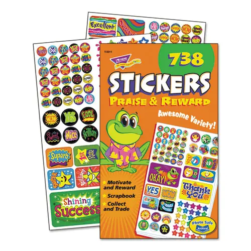 TREND® Sticker Assortment Pack, Frogs, Stars, Thank You!, Assorted Colors, 738/Pad