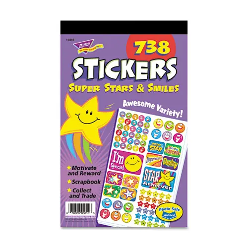 TREND® Sticker Assortment Pack, Super Smiles and Stars, Assorted Colors